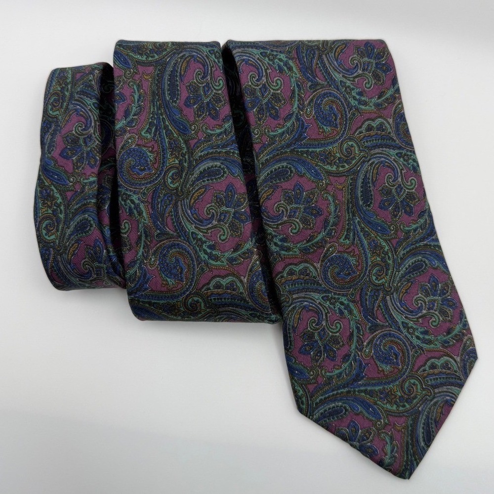 Bert Pulitzer Tie 3.5" Silk Ancient Madder Paisley Purple Teal Vintage Classic - Picture 2 of 8
